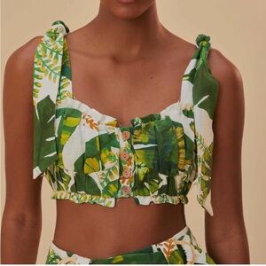 NWT Farm Rio Tropical Forest Off White Knot Sleeveless Crop Top Sz M